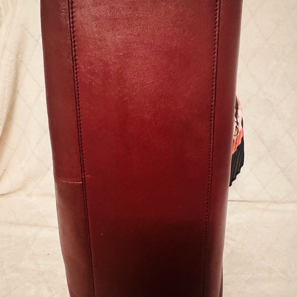 Coach Burgundy Leather Satchel with Cherry Charm and Floral Scarf - Picture 4 of 12